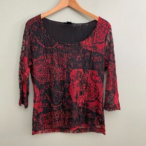 Kiara Lace Top Blouse Floral 3/4 Sleeve Womens XL Red Black Whimsigoth Vamp